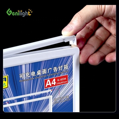 Hoog zichthoek A4 Desktop Acrylische LED-lichttafel voor advertenties in winkelcentra