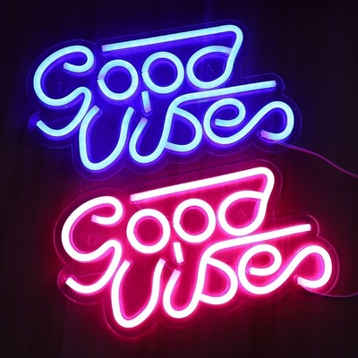 27.5 * 15cm Custom Blue Good Vibes Neon Sign voor slaapkamer Wand Decor USB Powered Lighting
