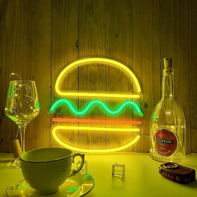 Gepersonaliseerd hamburger neon lichtbord voor fastfood bar Bistro kantine opent in het raam