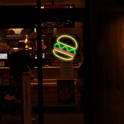 Gepersonaliseerd LED Neon Open Teken voor Wand Decor 1 Energieverbruik Hamburger Neon Licht