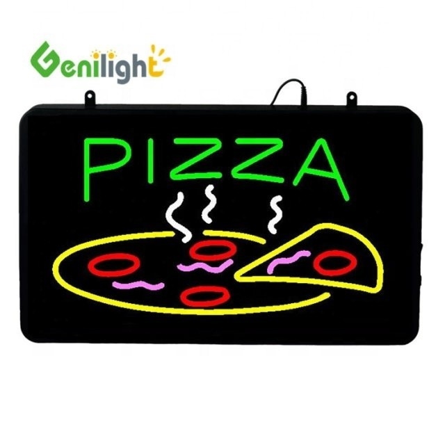 ABS open-vorm Rectangle Custom Pizza Wall Light Acrylic Open Sign Neon Led met hangende chian