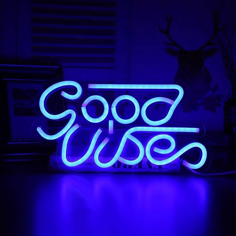 27.5 * 15cm Custom Blue Good Vibes Neon Sign voor slaapkamer Wand Decor USB Powered Lighting