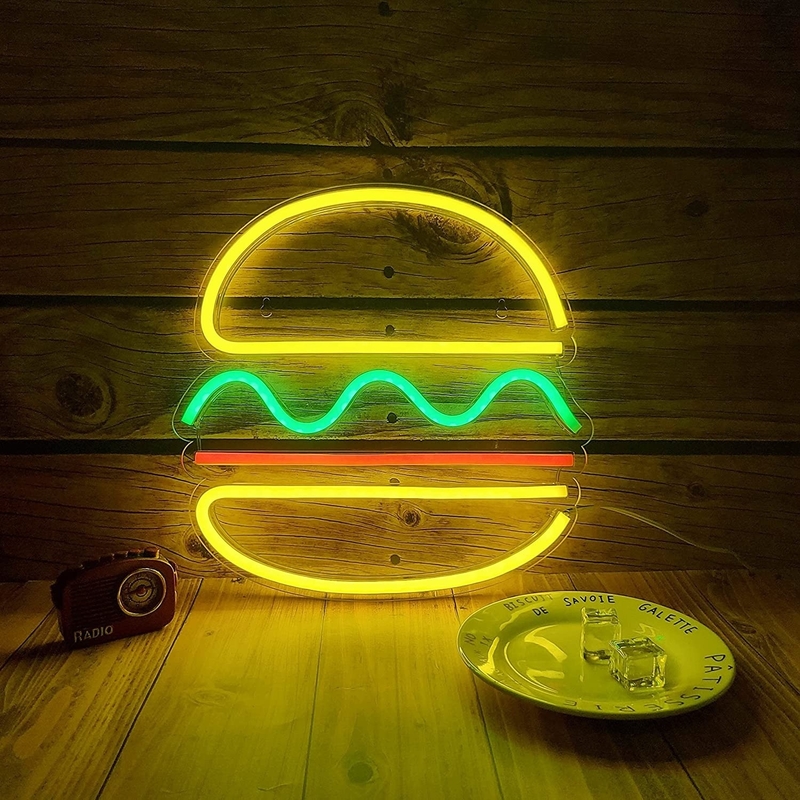 Gepersonaliseerd hamburger neon lichtbord voor fastfood bar Bistro kantine opent in het raam