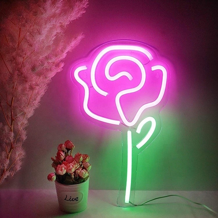 5V Spanning LED Bloemlichten Roze Neon Schild voor Slaapkamer Wand Decoratie Schakelaar Partij Decoratie