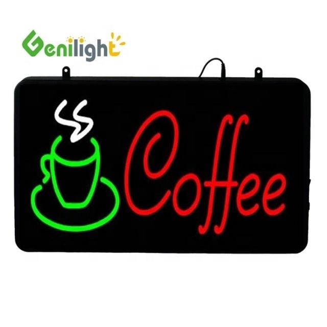 Superhelderheid Koffiekop Open Neon Schild met Acryl Front Board 56*33 Panel Grootte