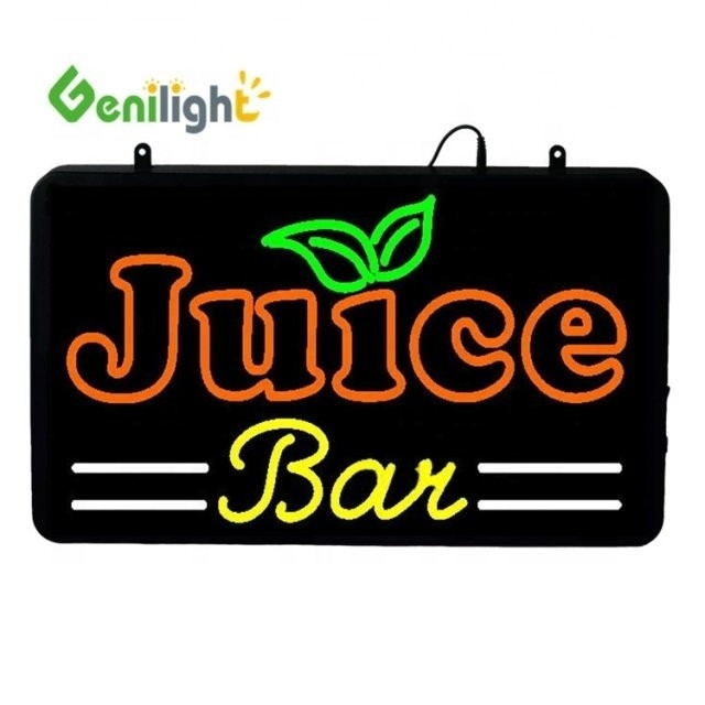 Custom LED JUICE BAR Open Sign met knipperende animatiemodus en foto media selectie